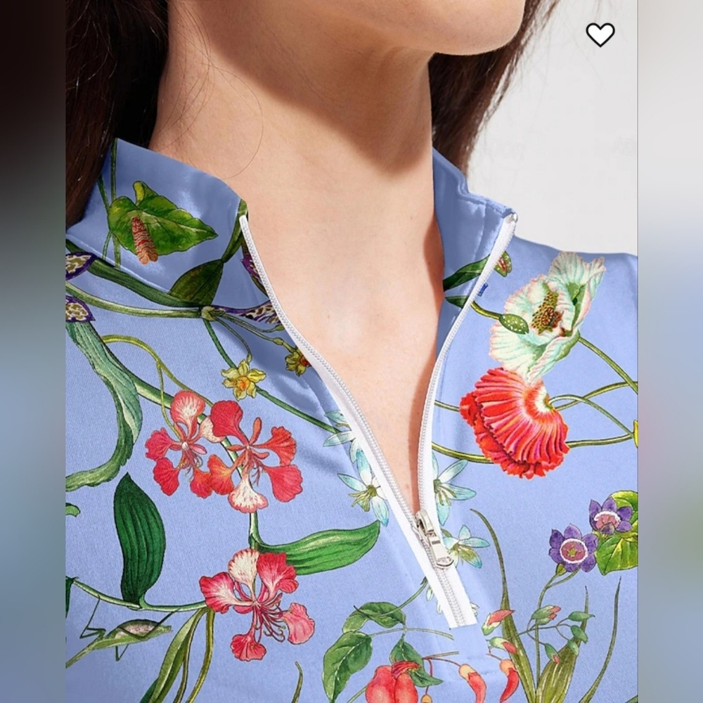 Acegolfs 1/4 Zip Botanical Print Long Sleeve Shirt. Med Golf Tennis Pickleball - Picture 3 of 8